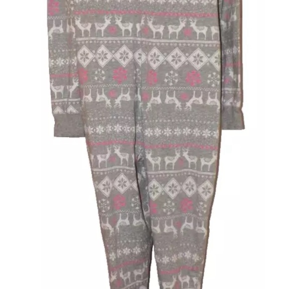 Xhilaration cotton gray pink  Onesie snowflake reindeer holiday Christmas Pjs - Picture 3 of 6